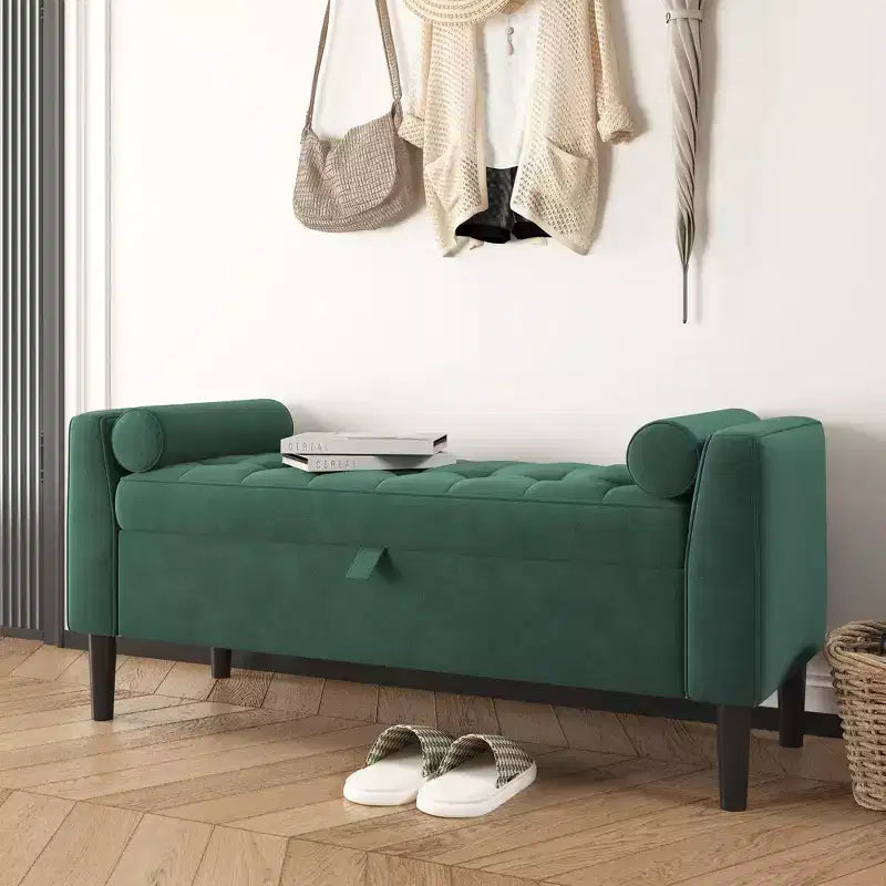 46.5 Storage Bench Ottoman - Upholstered End of Bed Bench with Button-Tufted Design for Bedroom, Entryway