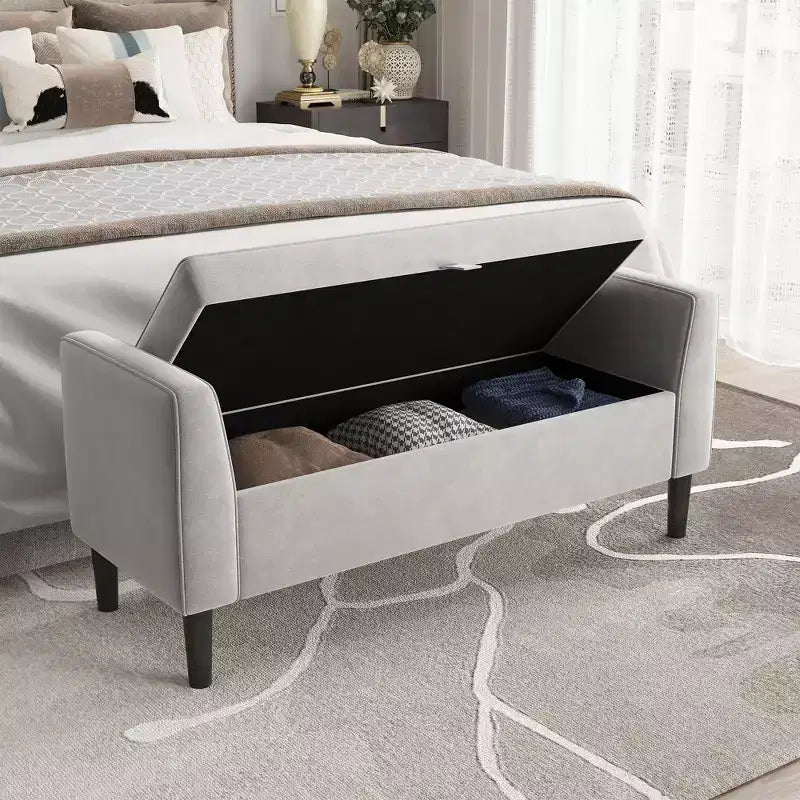 46.5 Storage Bench Ottoman - Upholstered End of Bed Bench with Button-Tufted Design for Bedroom, Entryway