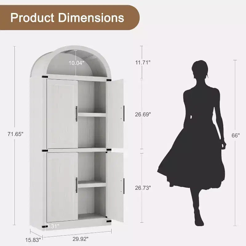 Coolmee Arched Bookshelf with Doors, Farmhouse Display Storage Shelves, 71.4in Tall Wooden Rounded Bookcases for Living Room, Kitchen, Office