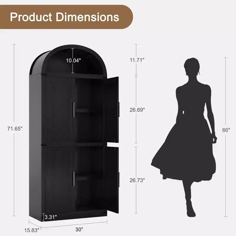 Coolmee Arched Bookshelf with Doors, Farmhouse Display Storage Shelves, 71.4in Tall Wooden Rounded Bookcases for Living Room, Kitchen, Office