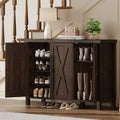 Coolmee 4-Tier Shoe Cabinet with Doors, Farmhouse 35'' Shoe Storage Cabinet for Entryway, Large Shoe Organizer Cabinet for Living Room Hallway