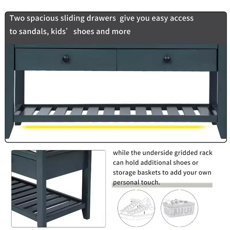 Entry Storage Bench Shoes Rack, 2 Drawers & Cushioned Seat, Living Room Entryway Hallway Foyer Shoe Bench, Bedroom End of Bed Bench
