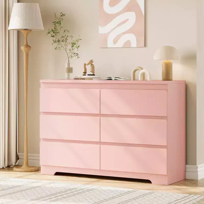 6 Drawer Dresser for Bedroom, 47.3'' Wide Wooden Chest of Drawers, Storage Dresser Organizer, Media Console Table for Living Room Hallway Entryway