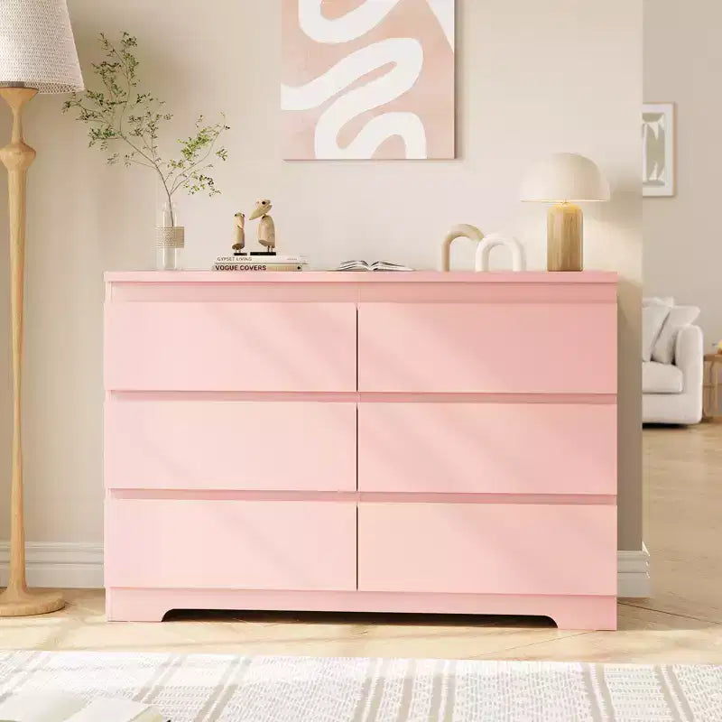 6 Drawer Dresser for Bedroom, 47.3'' Wide Wooden Chest of Drawers, Storage Dresser Organizer, Media Console Table for Living Room Hallway Entryway