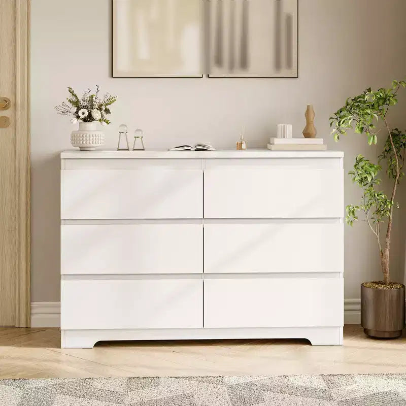 6 Drawer Dresser for Bedroom, 47.3'' Wide Wooden Chest of Drawers, Storage Dresser Organizer, Media Console Table for Living Room Hallway Entryway