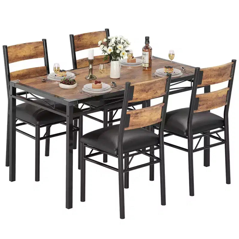 Dining Table Set for 4,with 4 Upholstered Chairs,5 Pcs Wood Kitchen Dining Room Table Set with Corner Protector for Kitchen,Apartment,Small Space