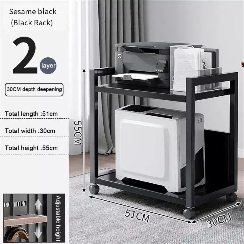 Computer Tower StandLarge Printer StandMetal Holder Cart Under Desk with 360 Rotating Wheels, Mobile Printer Table for Home and Office