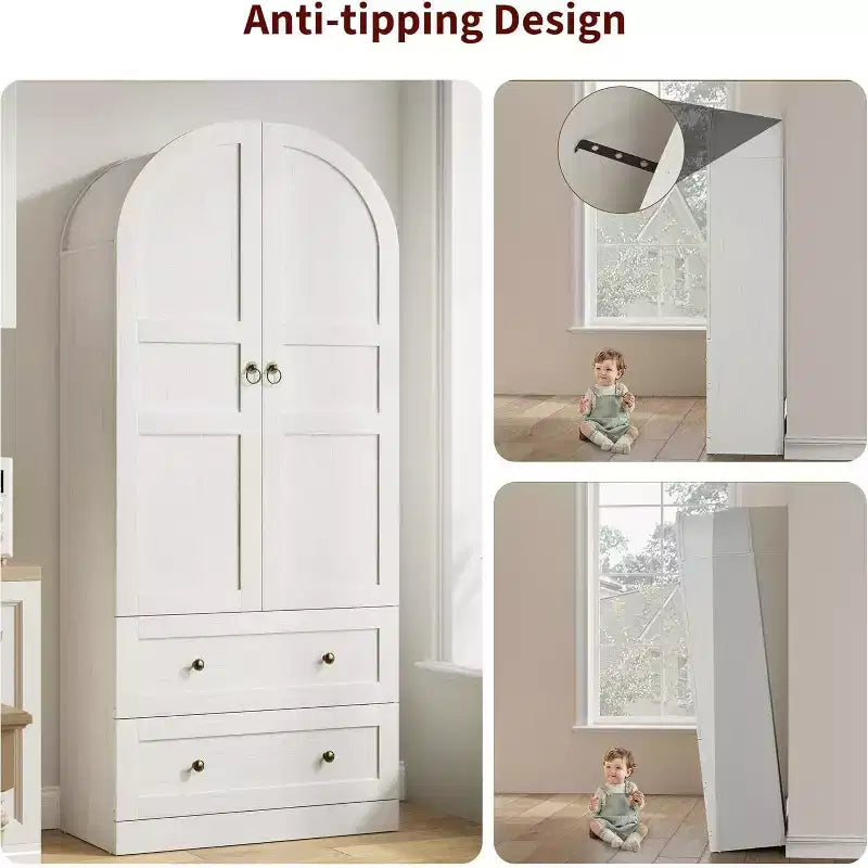 72 Tall Kitchen Pantry Cabinet with Wood/Glass Doors & Drawers, Wood Arch Storage Shelves, Farmhouse Freestanding Large Cupboard for Dining