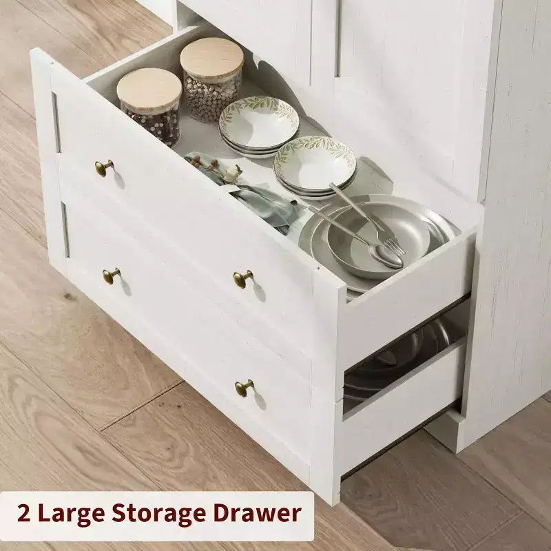 72 Tall Kitchen Pantry Cabinet with Wood/Glass Doors & Drawers, Wood Arch Storage Shelves, Farmhouse Freestanding Large Cupboard for Dining