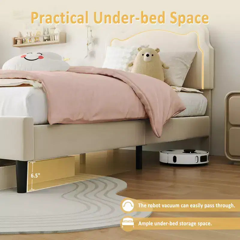COZONY Twin Velvet Upholstered Bed Frame with Adjustable Headboard, Princess Platform Bed with Wooden Slats, No Box Spring Needed
