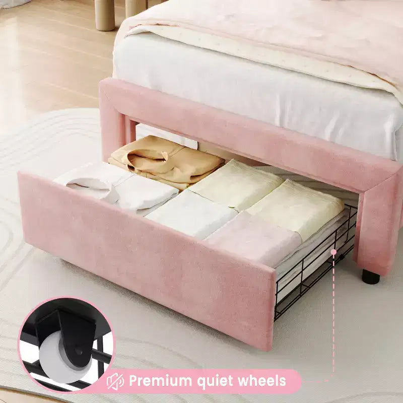 COZONY Twin Velvet Upholstered Bed Frame with Adjustable Headboard, Princess Platform Bed with Wooden Slats, No Box Spring Needed