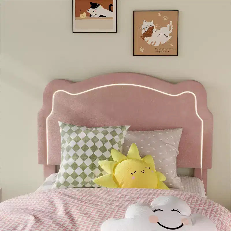 COZONY Twin Velvet Upholstered Bed Frame with Adjustable Headboard, Princess Platform Bed with Wooden Slats, No Box Spring Needed
