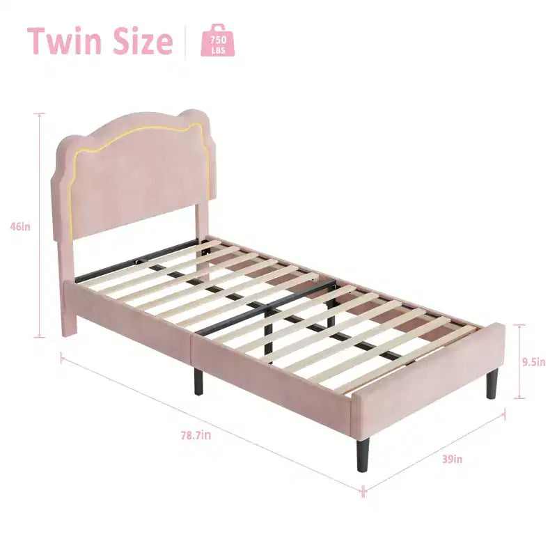 COZONY Twin Velvet Upholstered Bed Frame with Adjustable Headboard, Princess Platform Bed with Wooden Slats, No Box Spring Needed