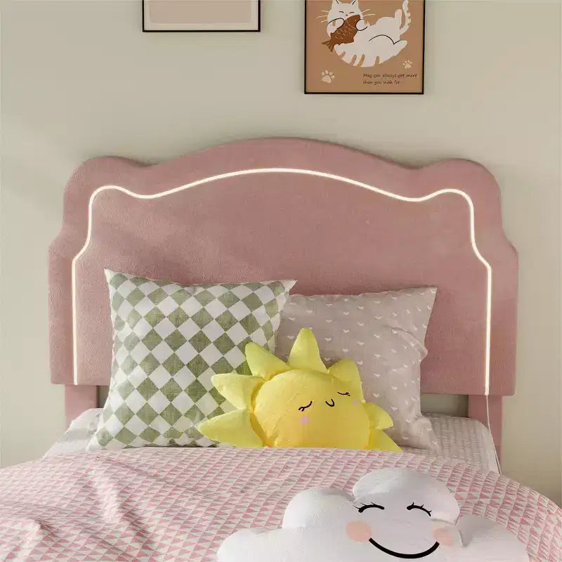 COZONY Twin Velvet Upholstered Bed Frame with Adjustable Headboard, Princess Platform Bed with Wooden Slats, No Box Spring Needed