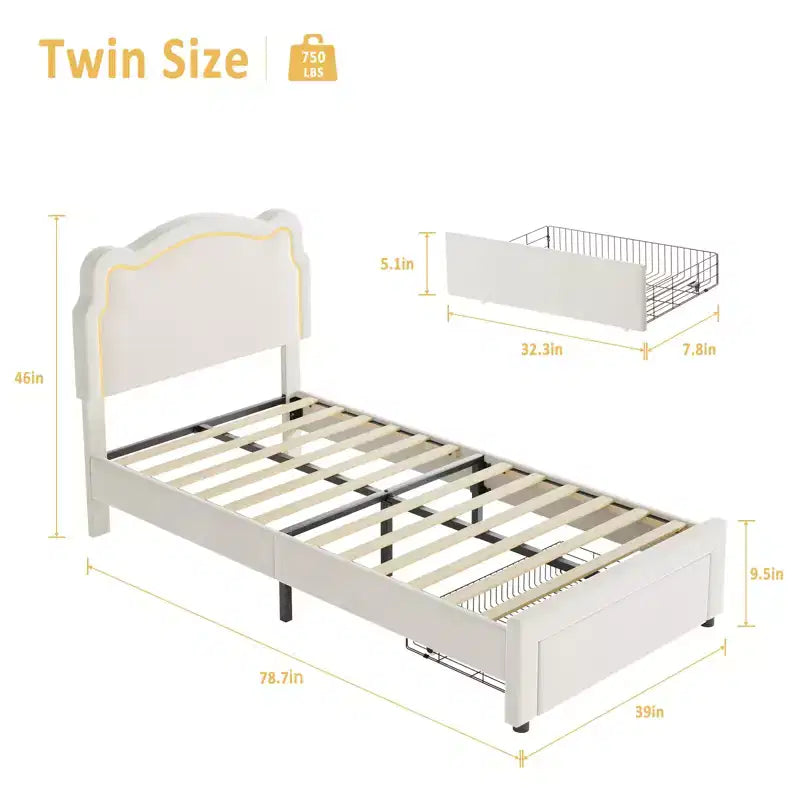 COZONY Twin Velvet Upholstered Bed Frame with Adjustable Headboard, Princess Platform Bed with Wooden Slats, No Box Spring Needed