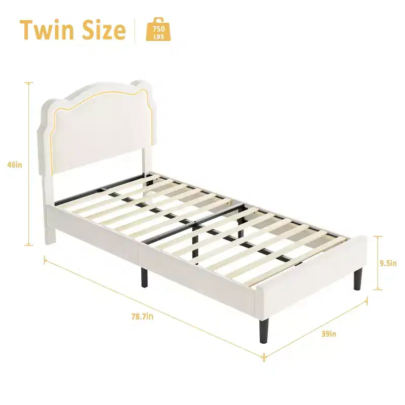COZONY Twin Velvet Upholstered Bed Frame with Adjustable Headboard, Princess Platform Bed with Wooden Slats, No Box Spring Needed