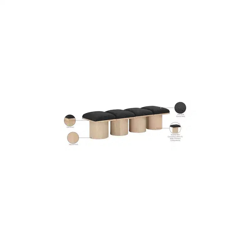 Meridian Furniture,Pavilion Black Boucle Fabric Bench
