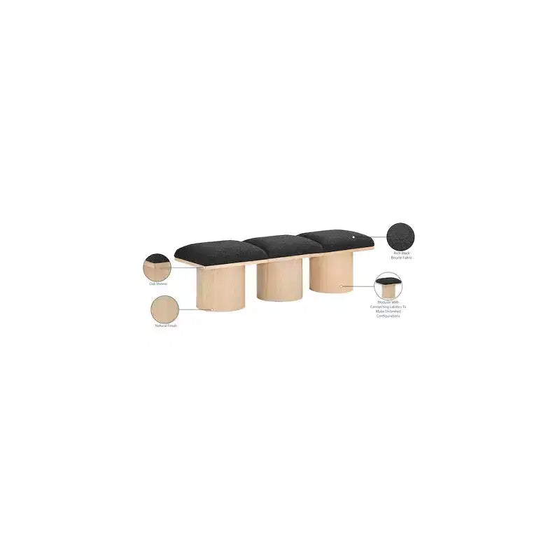 Meridian Furniture,Pavilion Black Boucle Fabric Bench