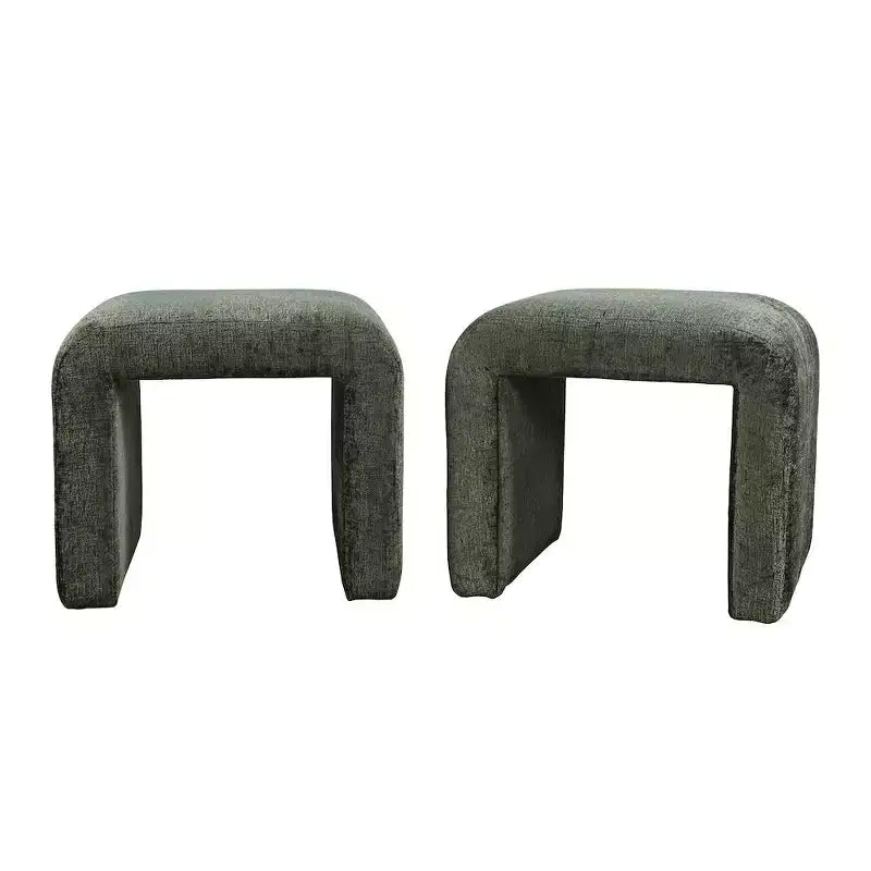 Jofran,Modern Curved Upholstered Waterfall Jacquard Petite Ottoman Bench - Set of 2