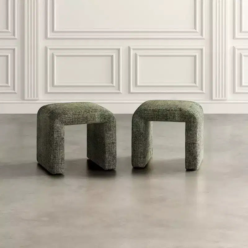 Jofran,Modern Curved Upholstered Waterfall Jacquard Petite Ottoman Bench - Set of 2