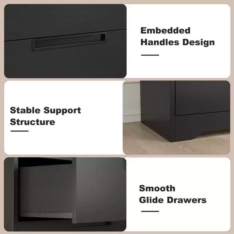 5 Drawer Dresser for Bedroom, Black Chest of Drawers Nightstand with Embedded Handles, Wooden Dresser Organizer for Living Room, Nursery, Entryway