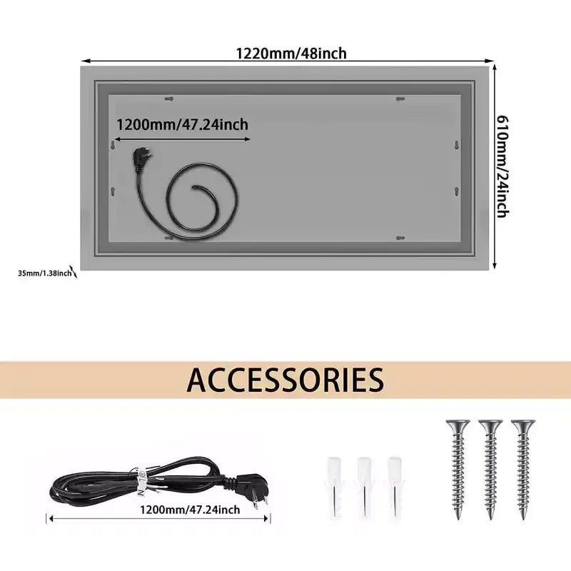 LED Bathroom Mirror RGB Backlight Front Lighted Anti-Fog Dimmable Wall Mounted Vanity Mirror Touch Control Adjustable Brightness 48 x 24inch