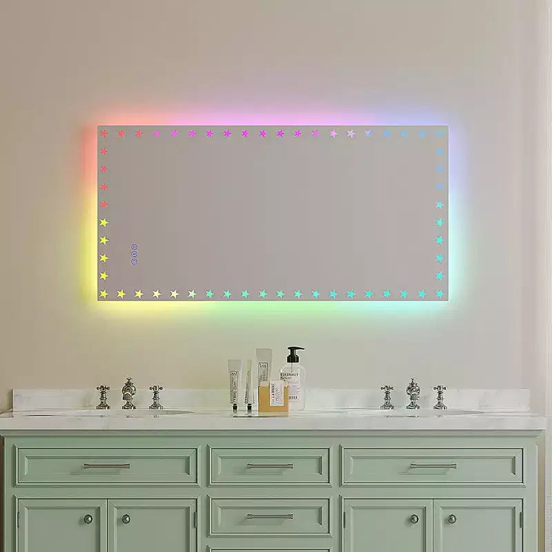 LED Bathroom Mirror RGB Backlight Front Lighted Anti-Fog Dimmable Wall Mounted Vanity Mirror Touch Control Adjustable Brightness 48 x 24inch