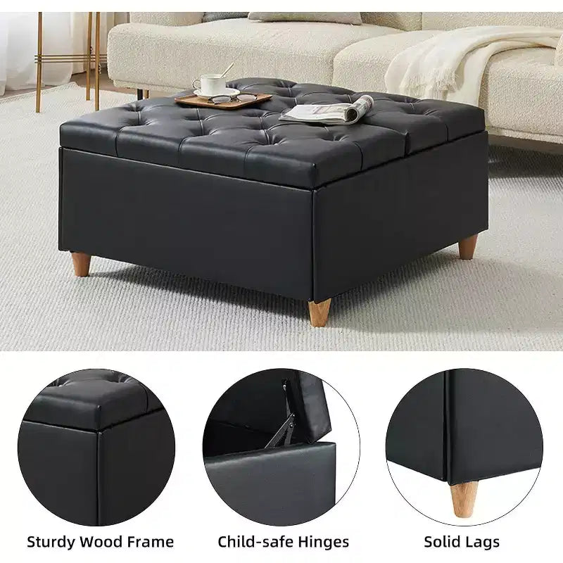 Acekool Storage Ottoman Coffee Table, Lift-Top, Button Tufted, 35.5x35.5x20