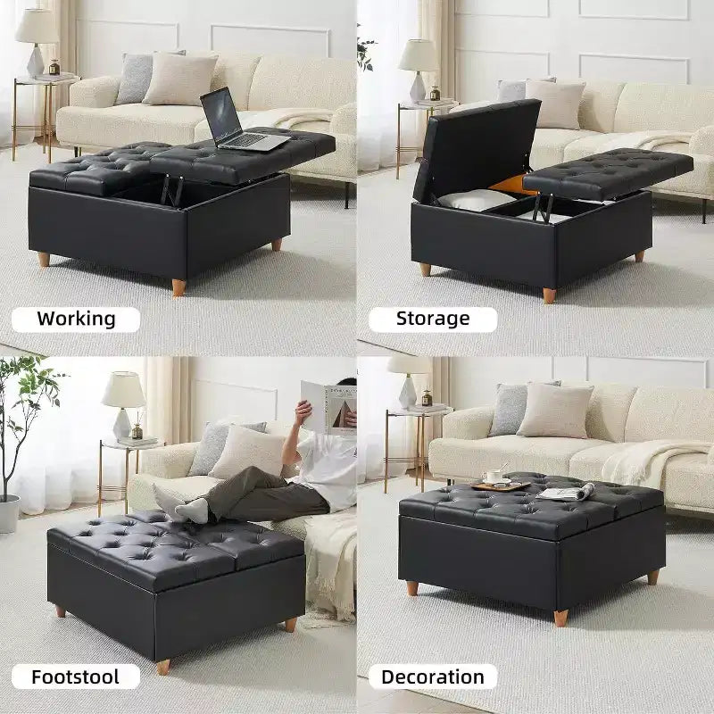Acekool Storage Ottoman Coffee Table, Lift-Top, Button Tufted, 35.5x35.5x20