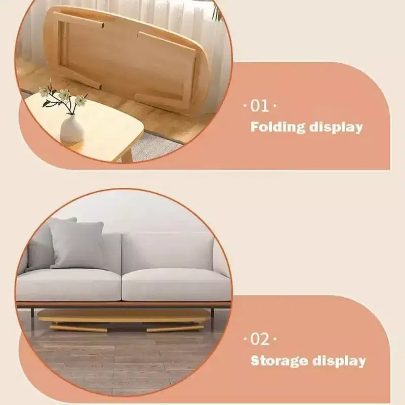 Acekool Foldable Coffee Table, Wooden Finish, Space-Saving Folding Design, 31.5x19.7x17.3, Easy Storage, Wood Grain