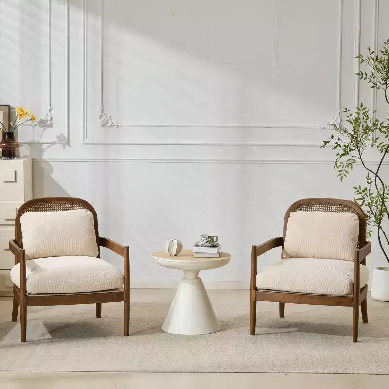 Christopher Knight Home Zuka Mid-Century Modern Rattan Wooden Chair with Cushions (Set of 2)