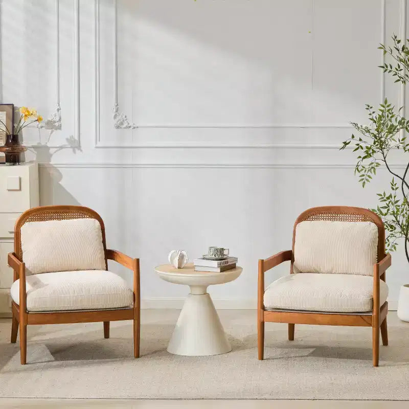 Christopher Knight Home Zuka Mid-Century Modern Rattan Wooden Chair with Cushions (Set of 2)
