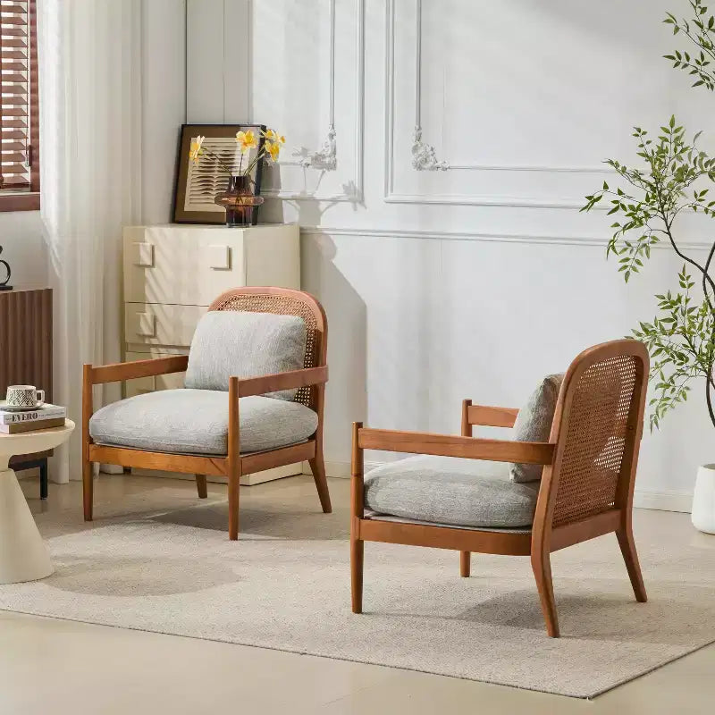 Christopher Knight Home Zuka Mid-Century Modern Rattan Wooden Chair with Cushions (Set of 2)