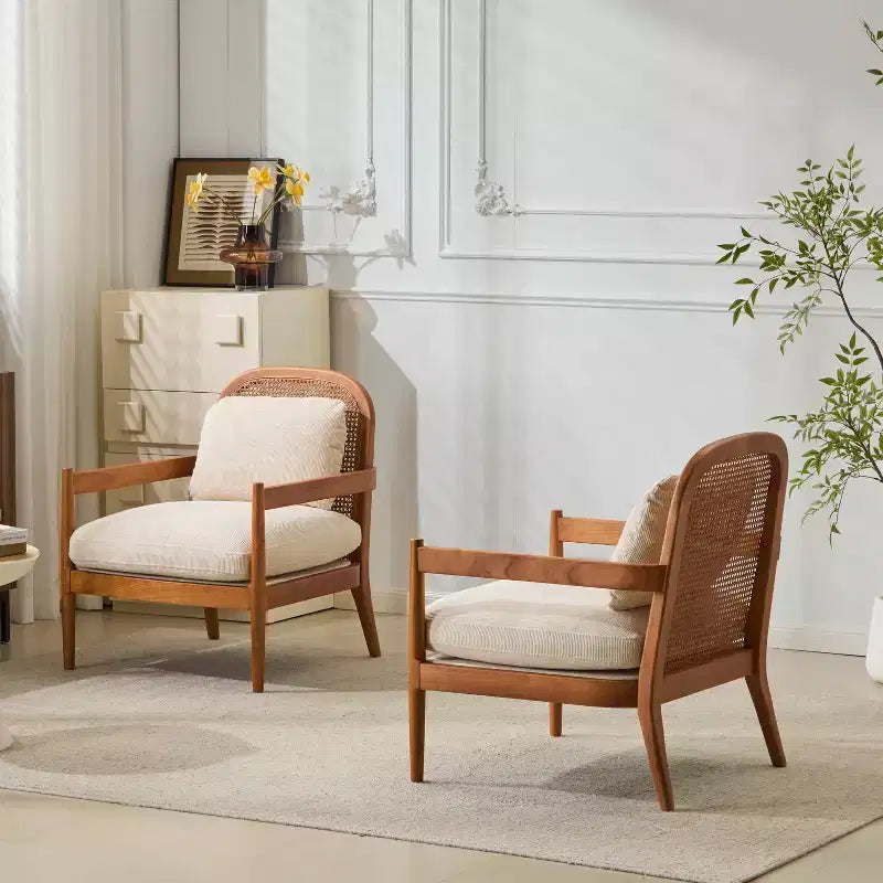 Christopher Knight Home Zuka Mid-Century Modern Rattan Wooden Chair with Cushions (Set of 2)