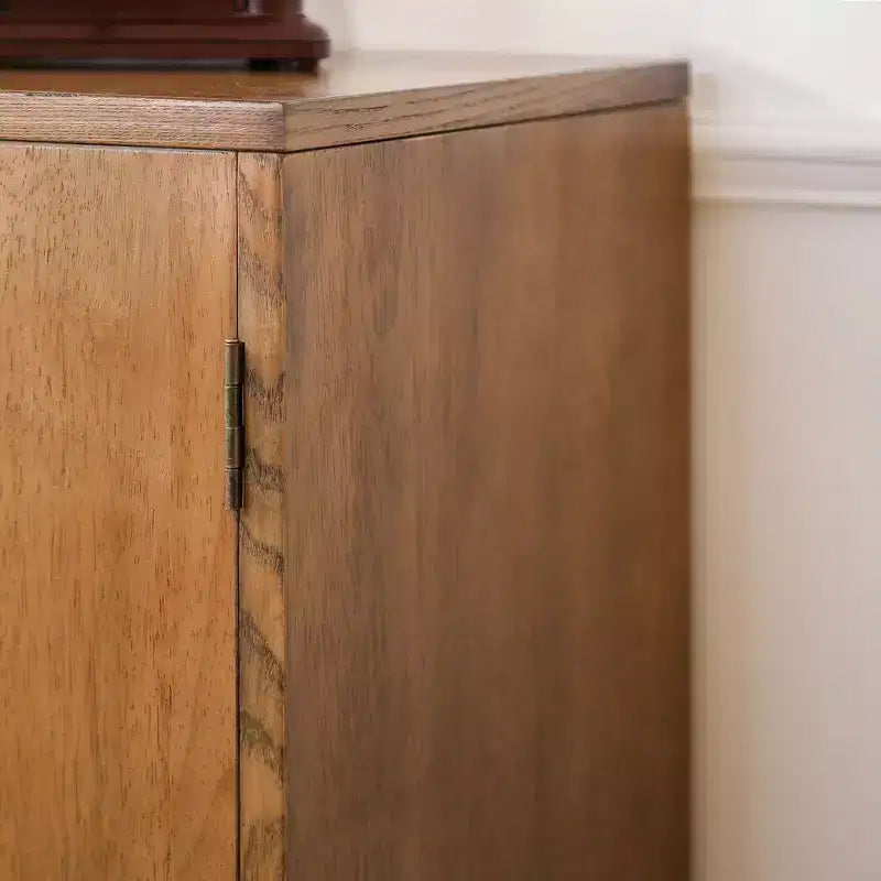 Okak Accent Storage Cabinet with Floral Hand-Carved and Wooden 2-Door, Entryway Cabinet for Living Room, Kitchen, Brown