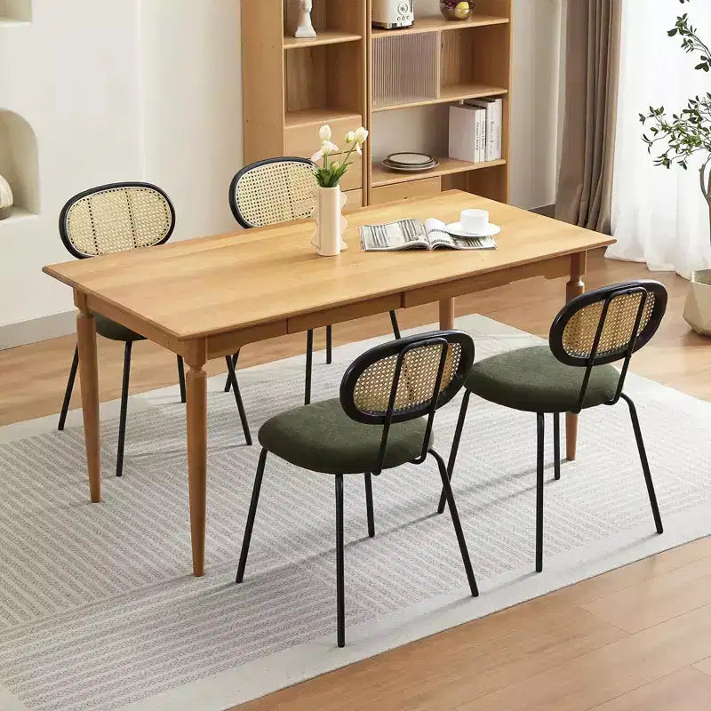 Dining Chairs Set of 2 - Mid-Century Modern Velvet Upholstered, Rattan Backrest, Sturdy Metal Legs, Perfect for Kitchen, Living Room, Reception