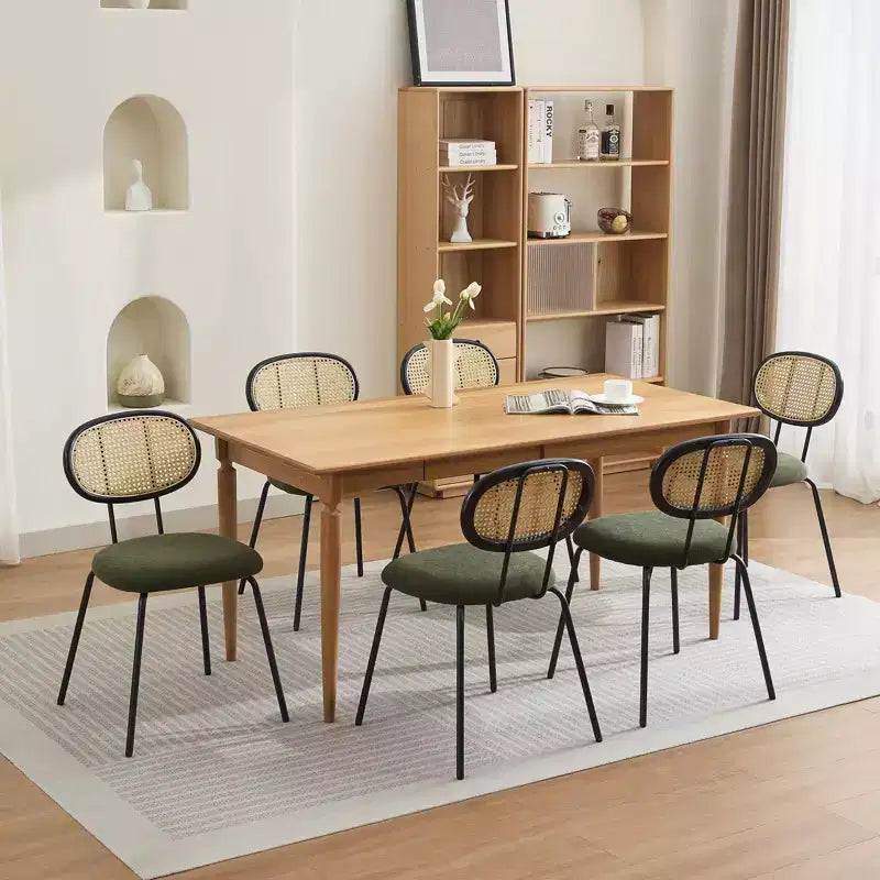 Dining Chairs Set of 2 - Mid-Century Modern Velvet Upholstered, Rattan Backrest, Sturdy Metal Legs, Perfect for Kitchen, Living Room, Reception
