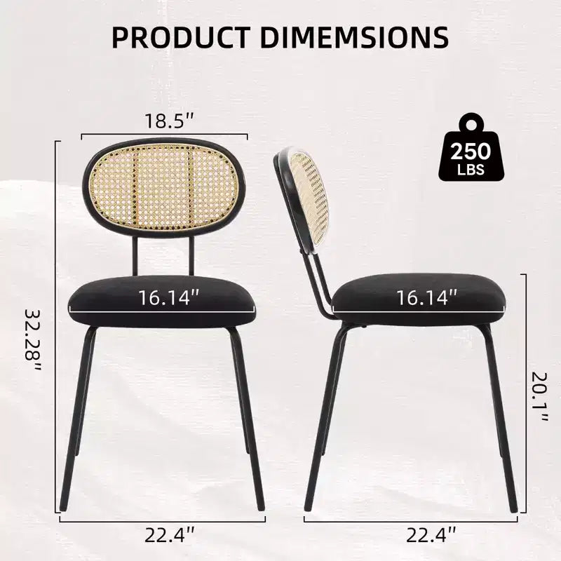 Dining Chairs Set of 2 - Mid-Century Modern Velvet Upholstered, Rattan Backrest, Sturdy Metal Legs, Perfect for Kitchen, Living Room, Reception