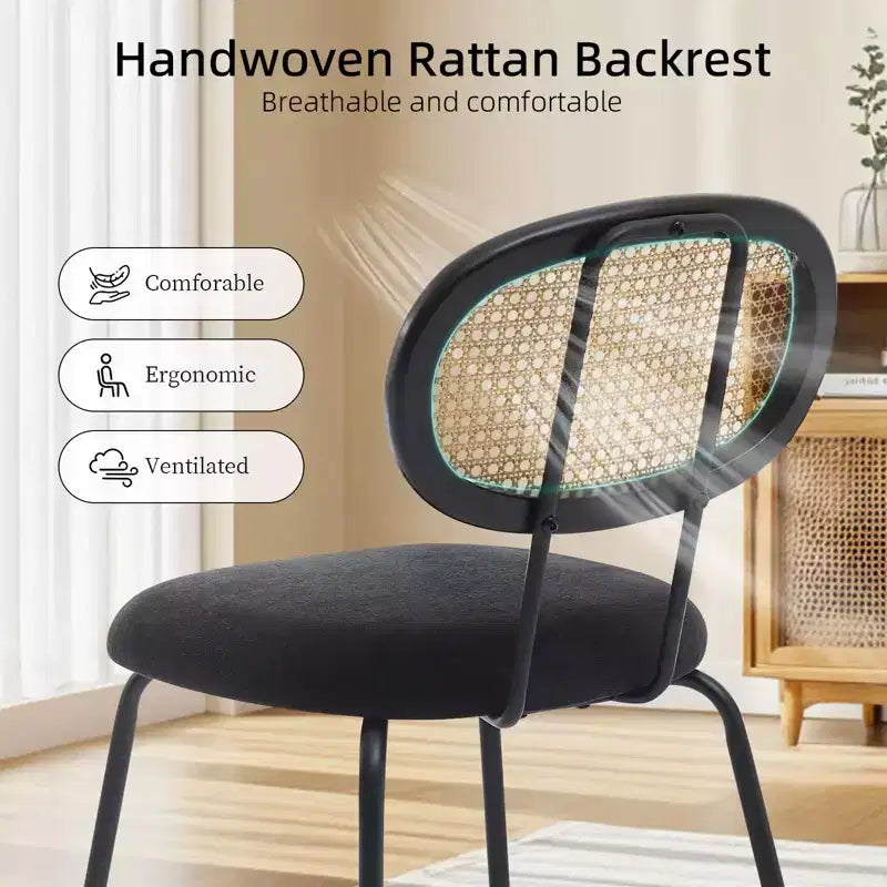 Dining Chairs Set of 2 - Mid-Century Modern Velvet Upholstered, Rattan Backrest, Sturdy Metal Legs, Perfect for Kitchen, Living Room, Reception