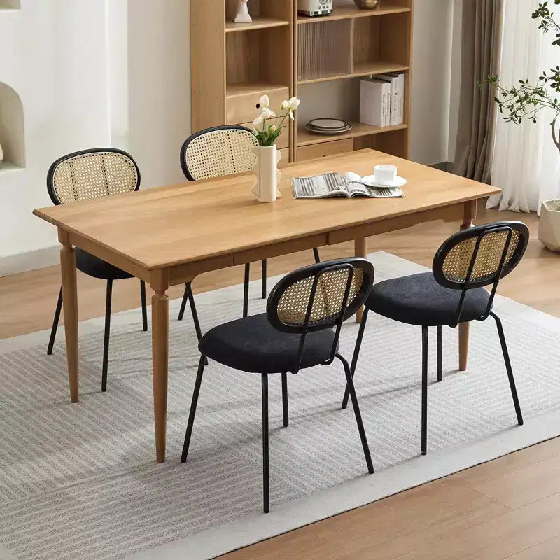 Dining Chairs Set of 2 - Mid-Century Modern Velvet Upholstered, Rattan Backrest, Sturdy Metal Legs, Perfect for Kitchen, Living Room, Reception