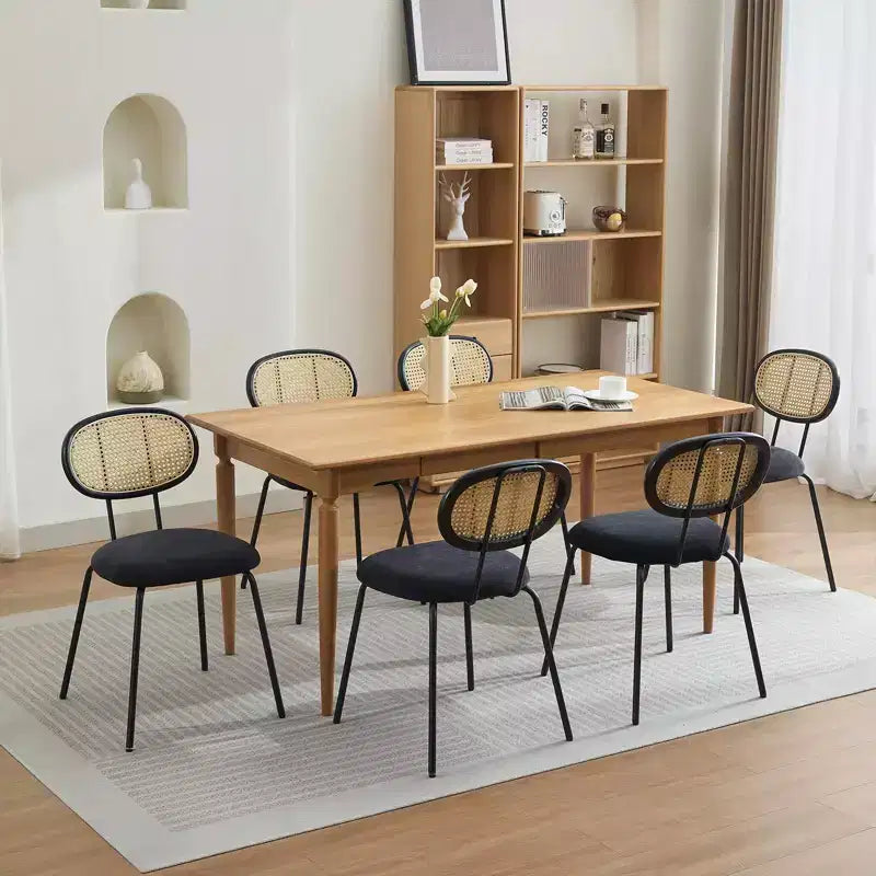 Dining Chairs Set of 2 - Mid-Century Modern Velvet Upholstered, Rattan Backrest, Sturdy Metal Legs, Perfect for Kitchen, Living Room, Reception