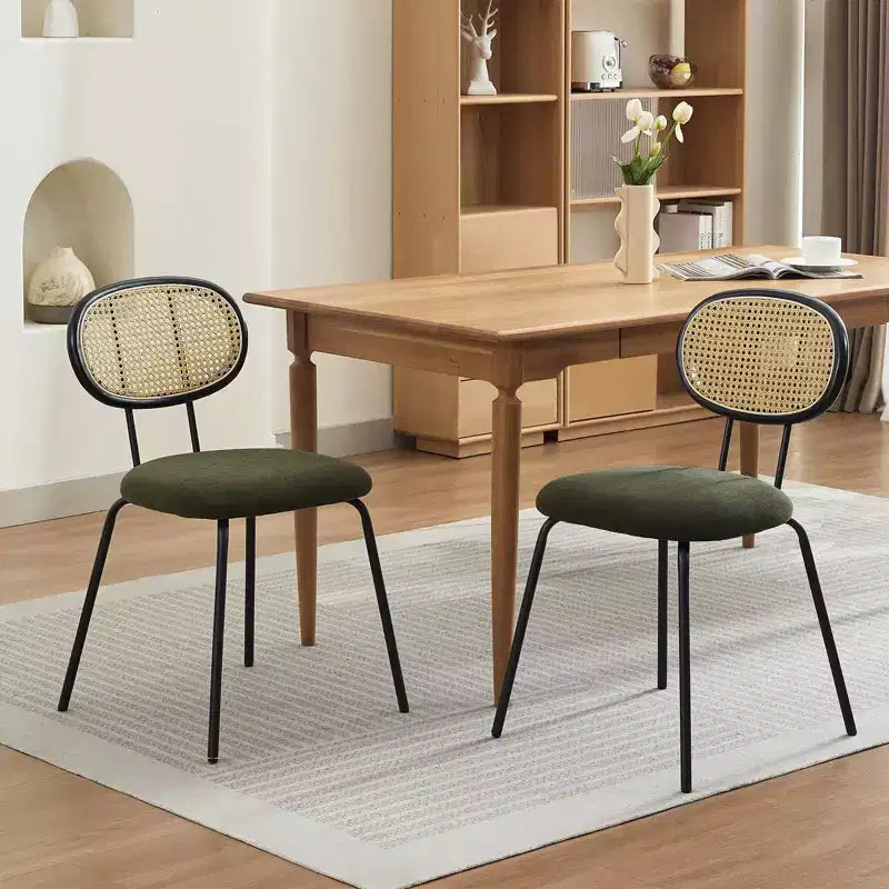 Dining Chairs Set of 2 - Mid-Century Modern Velvet Upholstered, Rattan Backrest, Sturdy Metal Legs, Perfect for Kitchen, Living Room, Reception