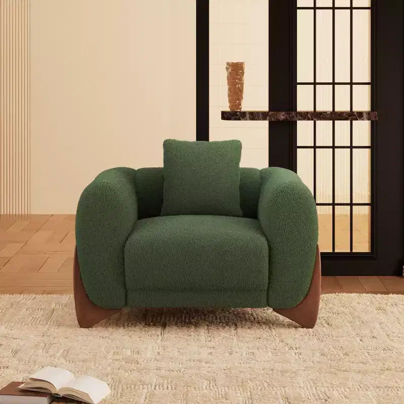 Mid Century Modern Arm Accent Chair with Lamb Wool Fabric, Upholstered Living Room Chairs with Waist Cushion - Morden Fort