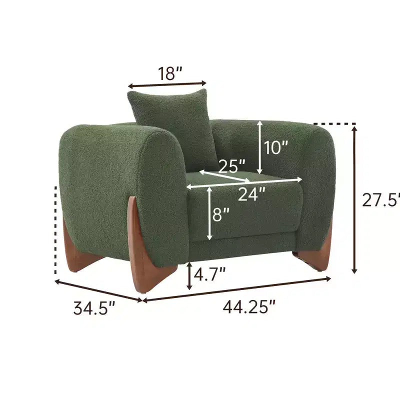 Mid Century Modern Arm Accent Chair with Lamb Wool Fabric, Upholstered Living Room Chairs with Waist Cushion - Morden Fort