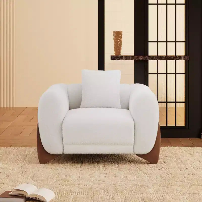 Mid Century Modern Arm Accent Chair with Lamb Wool Fabric, Upholstered Living Room Chairs with Waist Cushion - Morden Fort