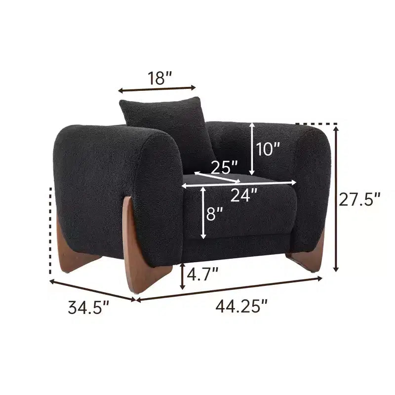 Mid Century Modern Arm Accent Chair with Lamb Wool Fabric, Upholstered Living Room Chairs with Waist Cushion - Morden Fort