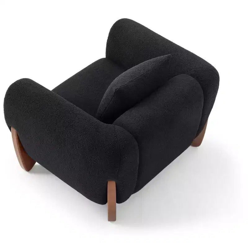 Mid Century Modern Arm Accent Chair with Lamb Wool Fabric, Upholstered Living Room Chairs with Waist Cushion - Morden Fort