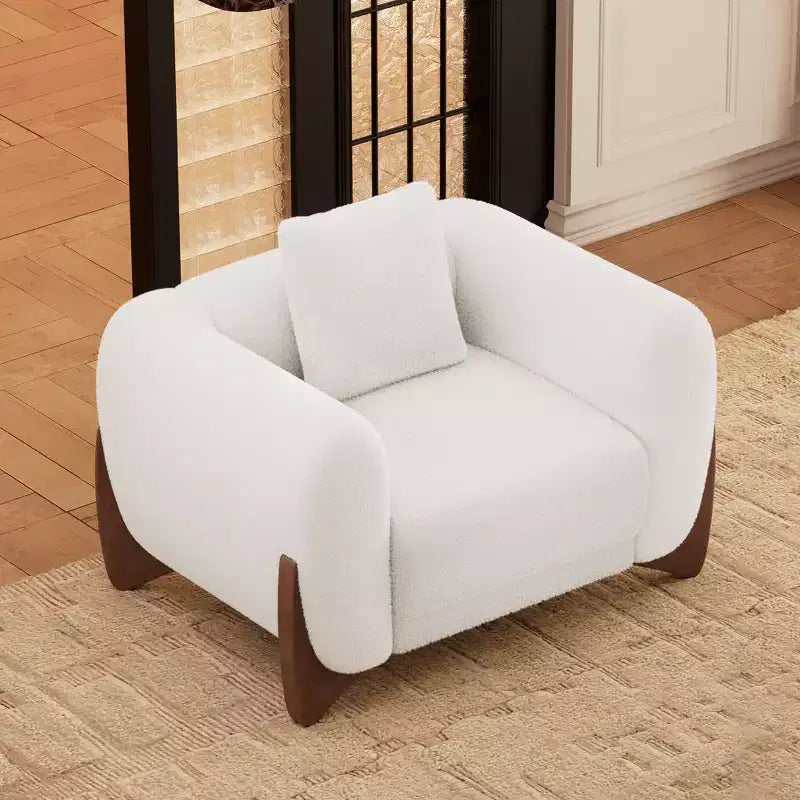 Mid Century Modern Arm Accent Chair with Lamb Wool Fabric, Upholstered Living Room Chairs with Waist Cushion - Morden Fort