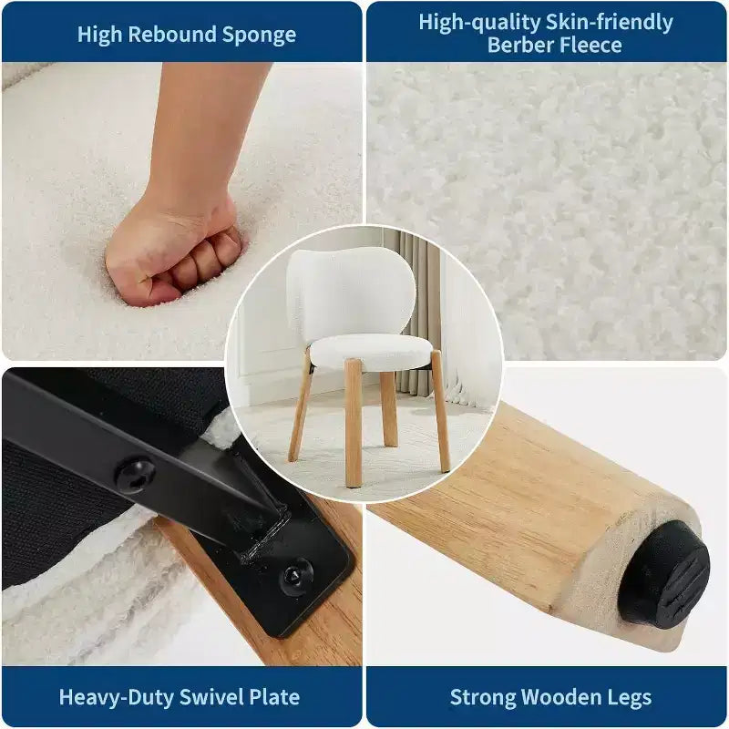 Cute Vanity Chair with Love Backrest, Modern Makeup Vanity Stool Teddy Fabric for Dressing Home Office Bedroom Dinning Room and Living Room