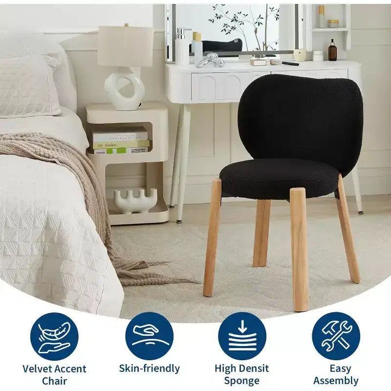 Cute Vanity Chair with Love Backrest, Modern Makeup Vanity Stool Teddy Fabric for Dressing Home Office Bedroom Dinning Room and Living Room